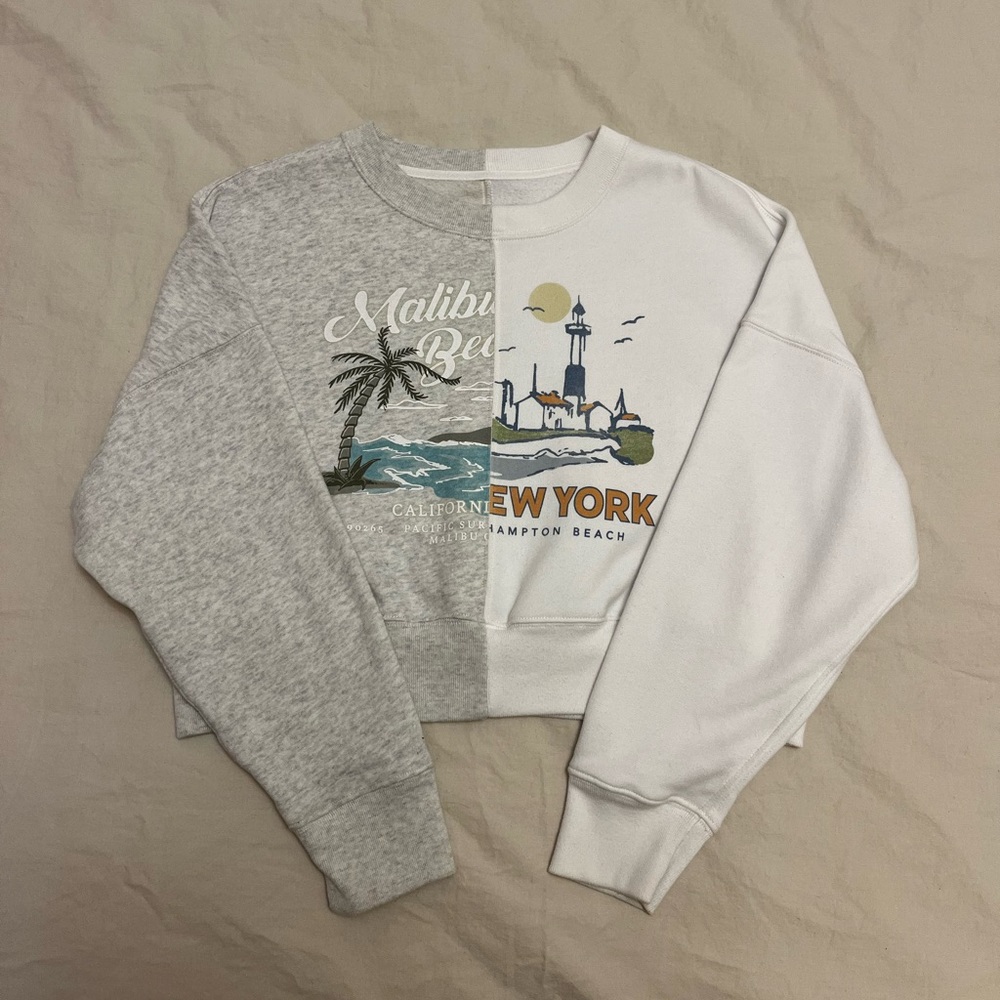 Vintage Wedge Spliced Graphic Crew Sweatshirt- Medium
